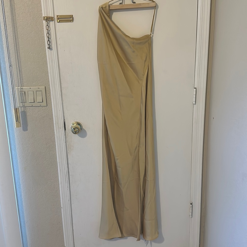 Gold/yellow commense Moonlight Open Back Satin Slit Long Dress